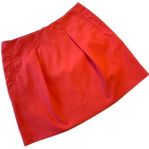 J. Crew wide front pleat coral orange mini skirt pockets size 8 style 04235